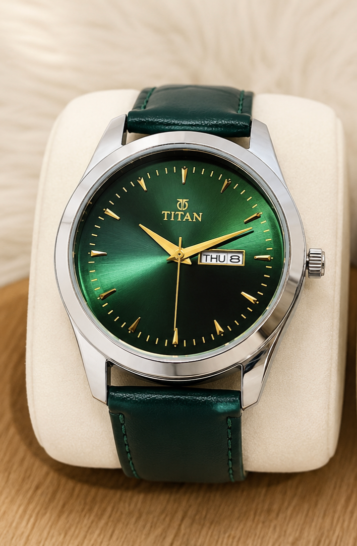 Titan Premium Analog Leather Strap Watches – Green & Brown Dial Combo - Image 5
