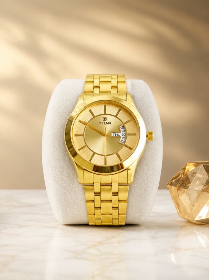 Titan Men's Watches- Black & Gold Dial - Image 4