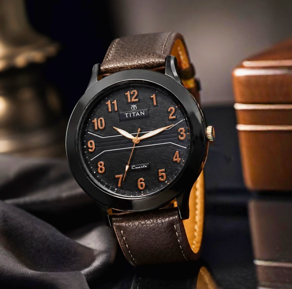 Titan Black Dial Brown Leather Strap Analog Watches