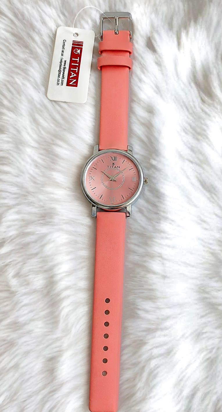 Premium Titan Inspired Women's Watches- Leather Straps in Soft Pink and Classic Brown - Image 2