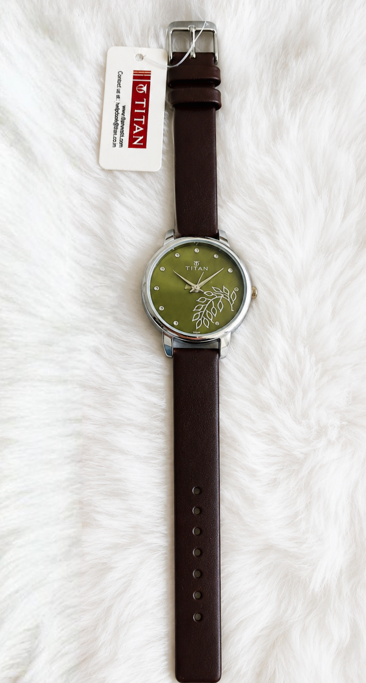 Premium Titan Inspired Women's Watches- Leather Straps in Soft Pink and Classic Brown - Image 4