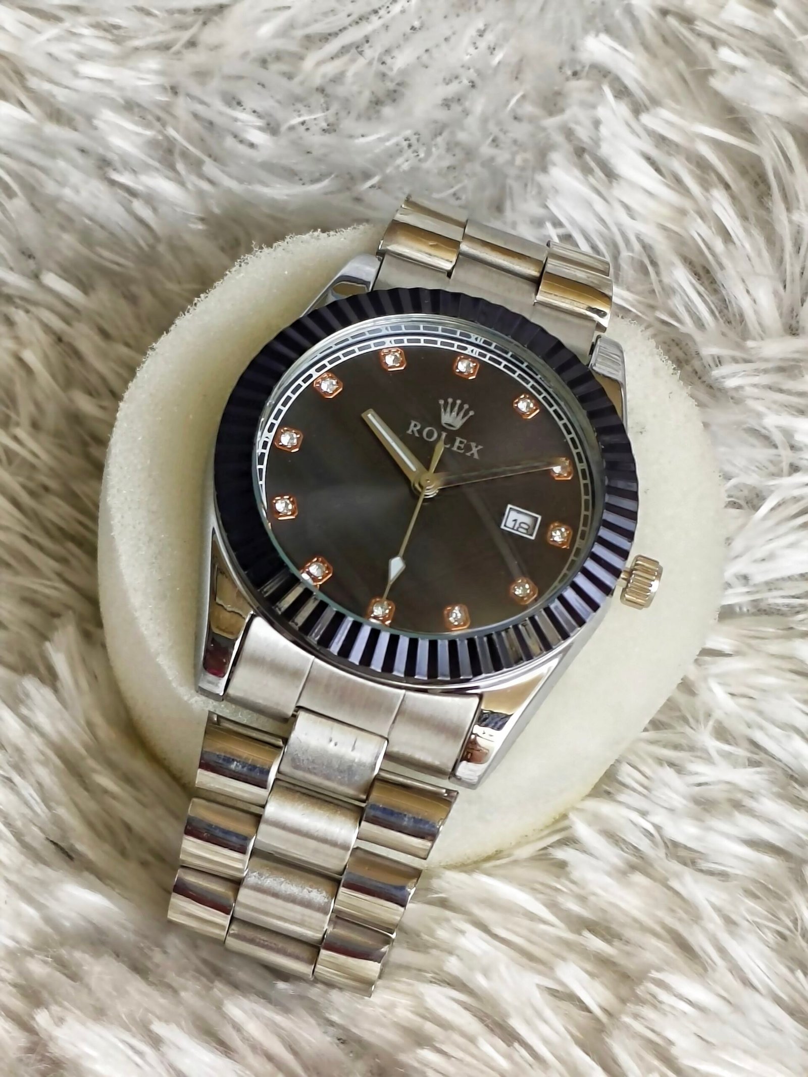 Rolex-Inspired Black Dial Stainless Steel Men's Watch - Image 2