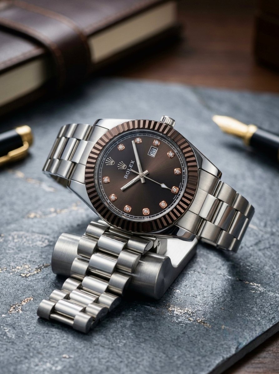 Rolex-Inspired Black Dial Stainless Steel Men's Watch