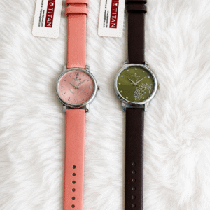 Premium Titan Inspired Women's Watches- Leather Straps in Soft Pink and Classic Brown