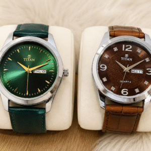 Titan Premium Analog Leather Strap Watches – Green & Brown Dial Combo