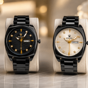 Premium Black Stainless Steel Analog Rolex Watches – Available in Black & White Dial