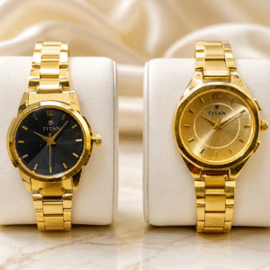 Titan Gold-Tone Analog Watch for Women | Black Dial | Stainless Steel Strap | Elegant Casual & Party Wear