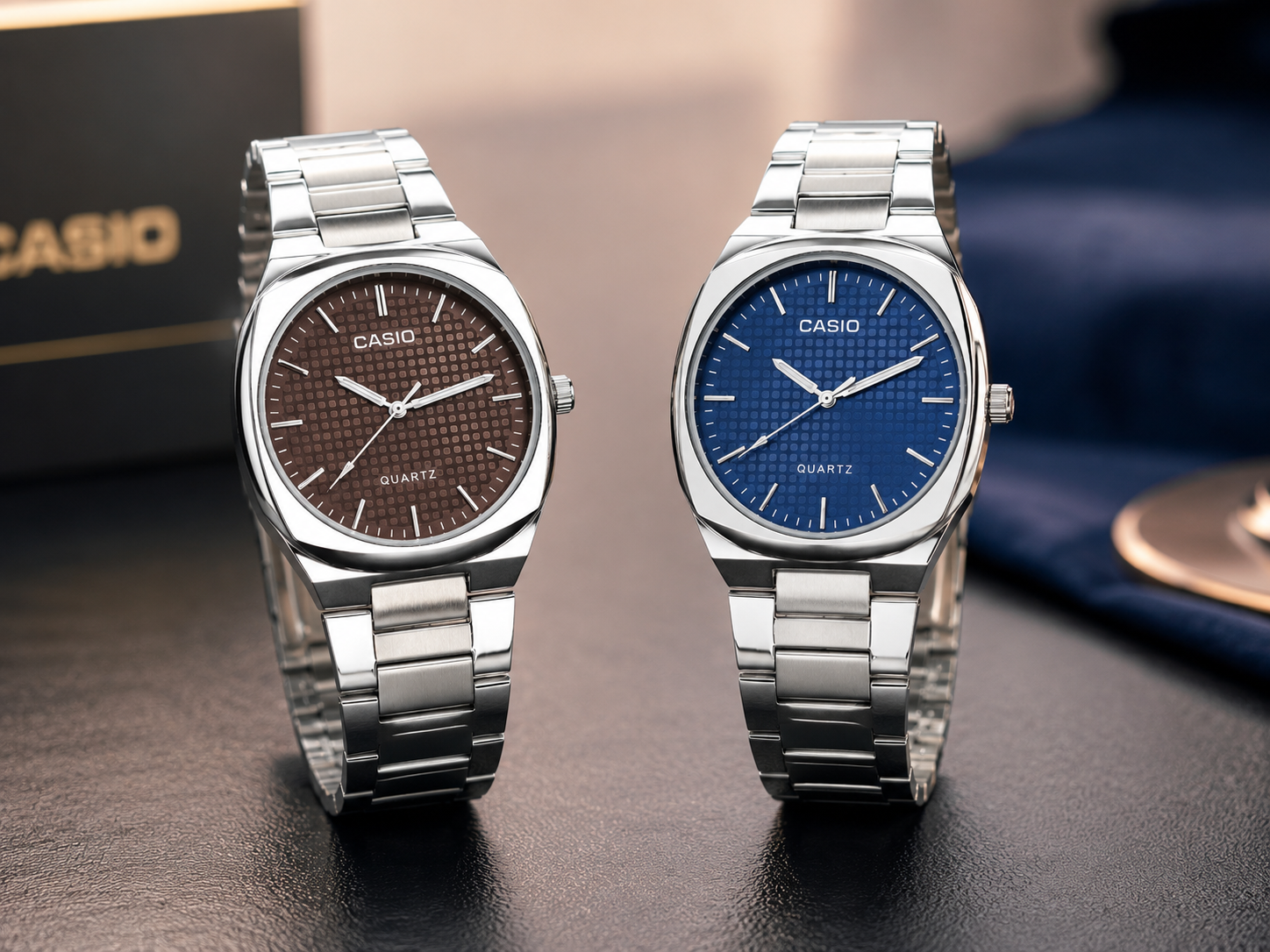 Premium Casio Quartz Men's Watches Featuring Elegant Brown and Blue Dials