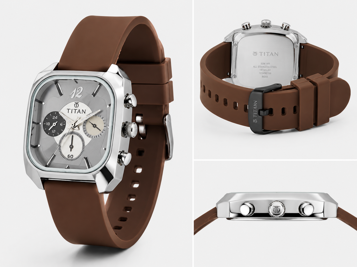 Titan Premium Square Dial Silicone Strap Analog Watches - Image 3