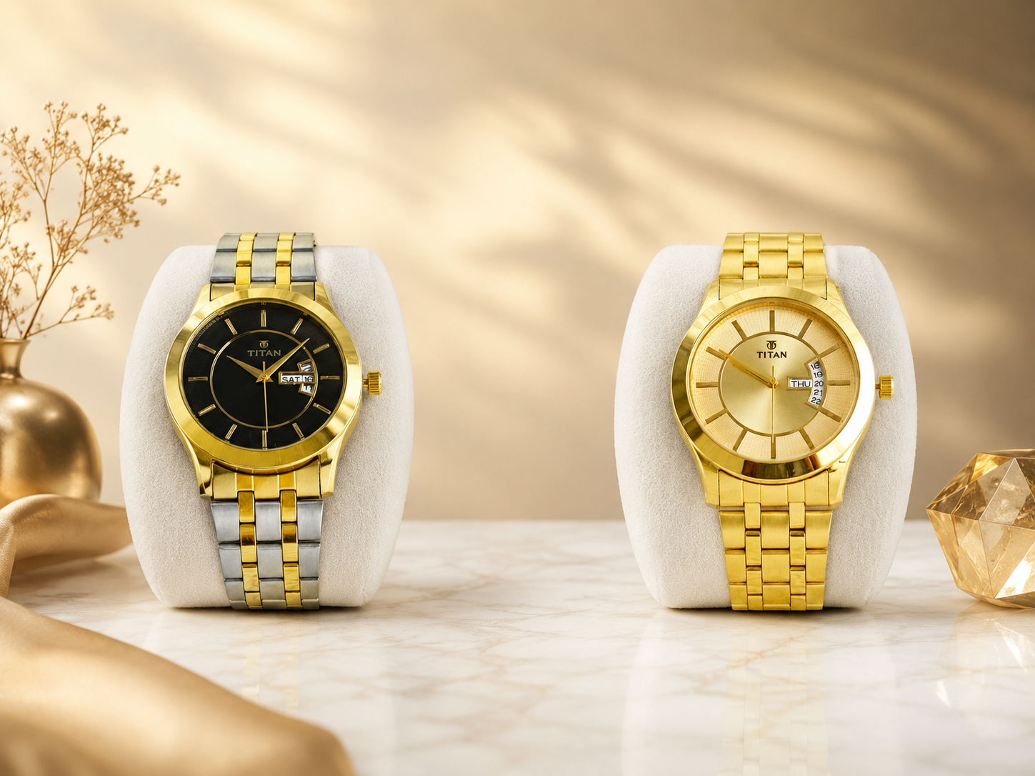 Titan Men's Watches- Black & Gold Dial