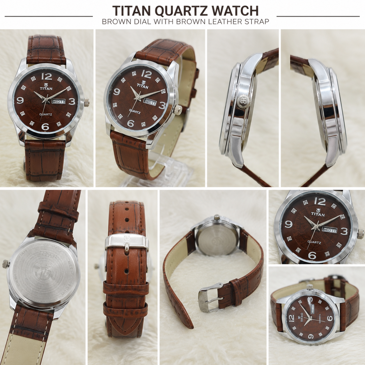 Titan Premium Analog Leather Strap Watches – Green & Brown Dial Combo - Image 4