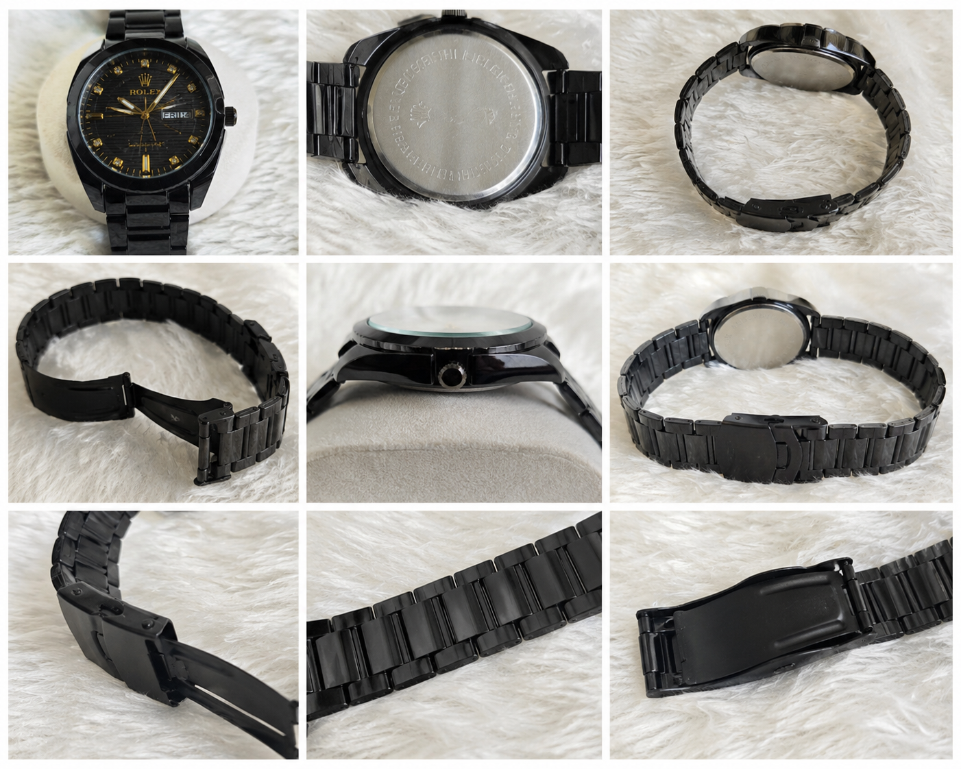 Premium Black Stainless Steel Analog Rolex Watches – Available in Black & White Dial - Image 4