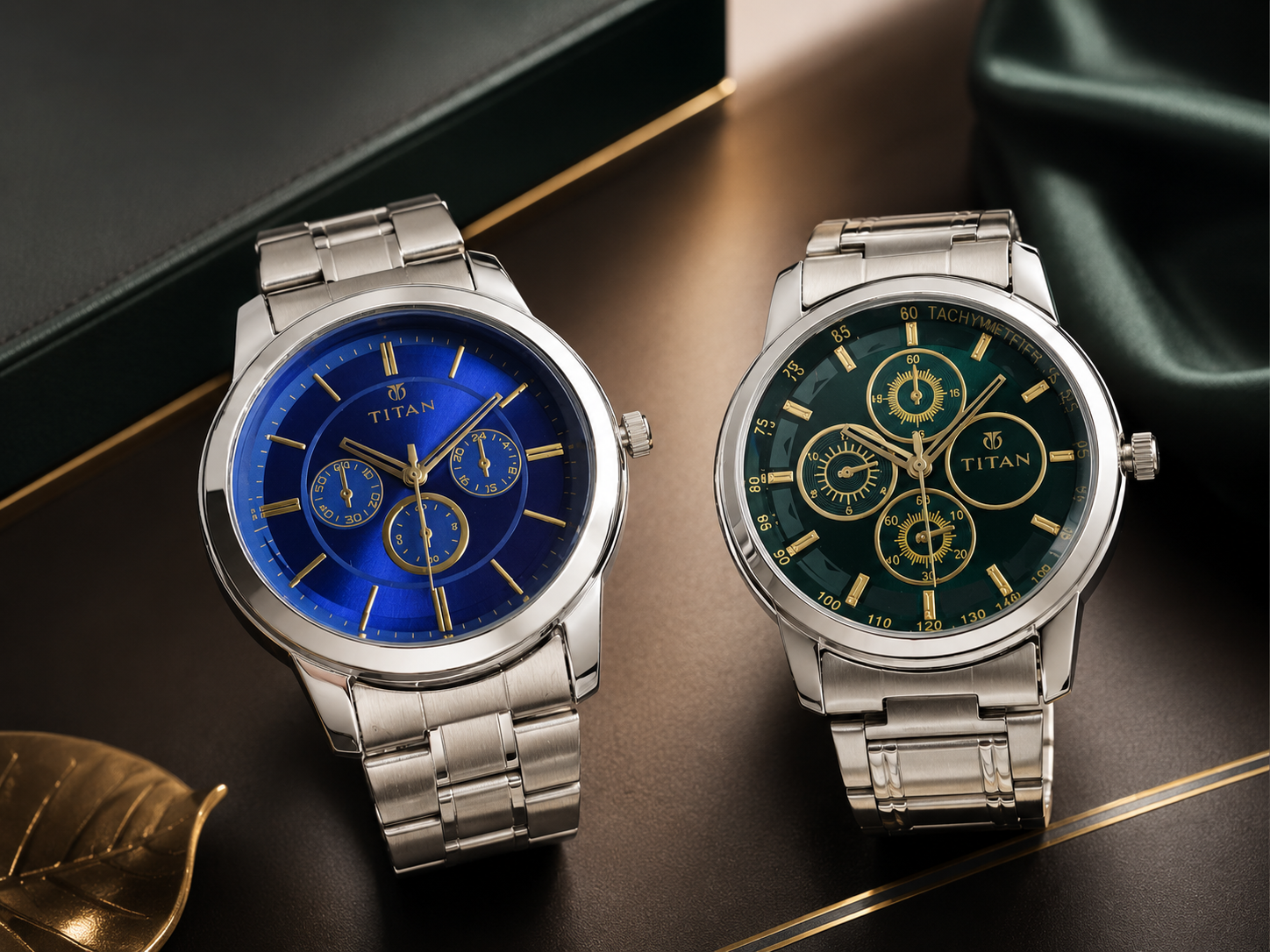 Premium Stainless Steel Watches - Royal Blue and Emerald Green Dial