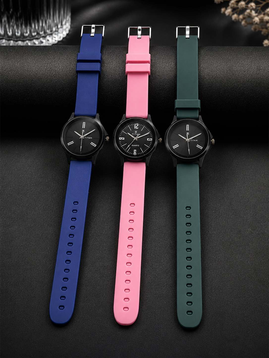 Premium Titan-Inspired Analog Ladies Watches - Vibrant Blue, Pink, and Green silicone straps