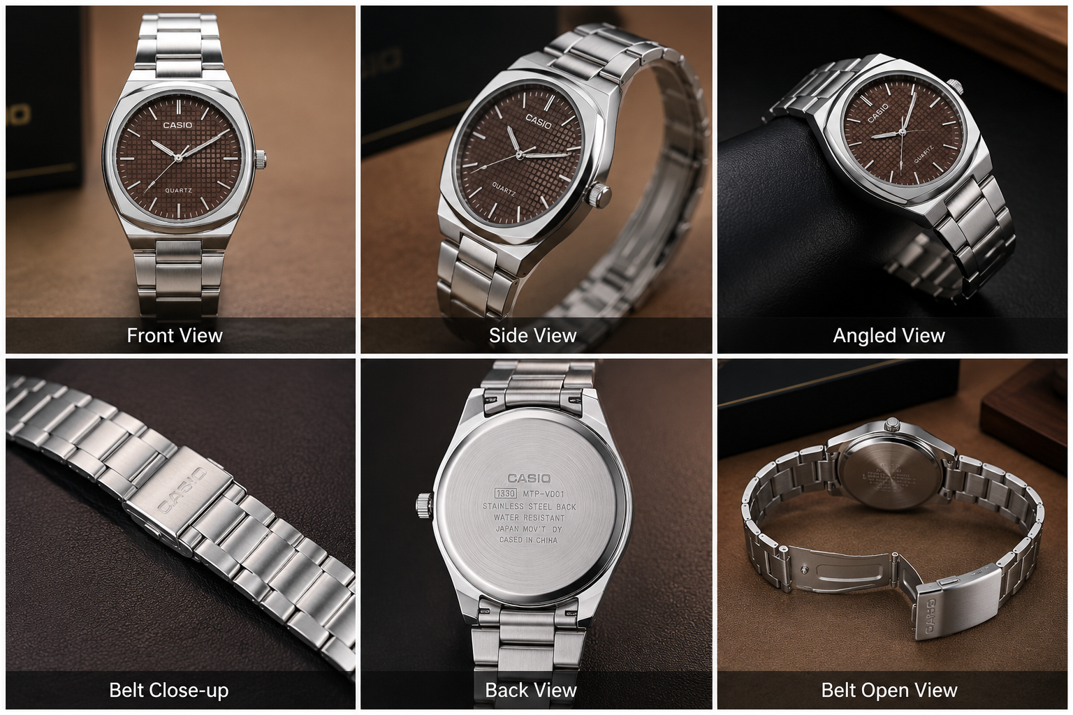 Premium Casio Quartz Men's Watches Featuring Elegant Brown and Blue Dials - Image 3