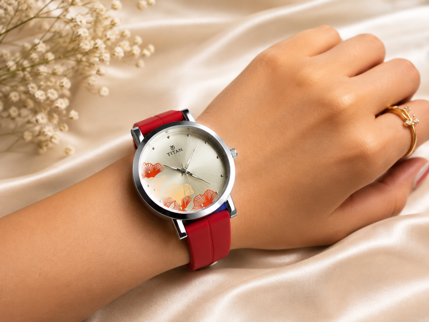 Titan Women's Floral Dial Watches – Pink Silicone Strap