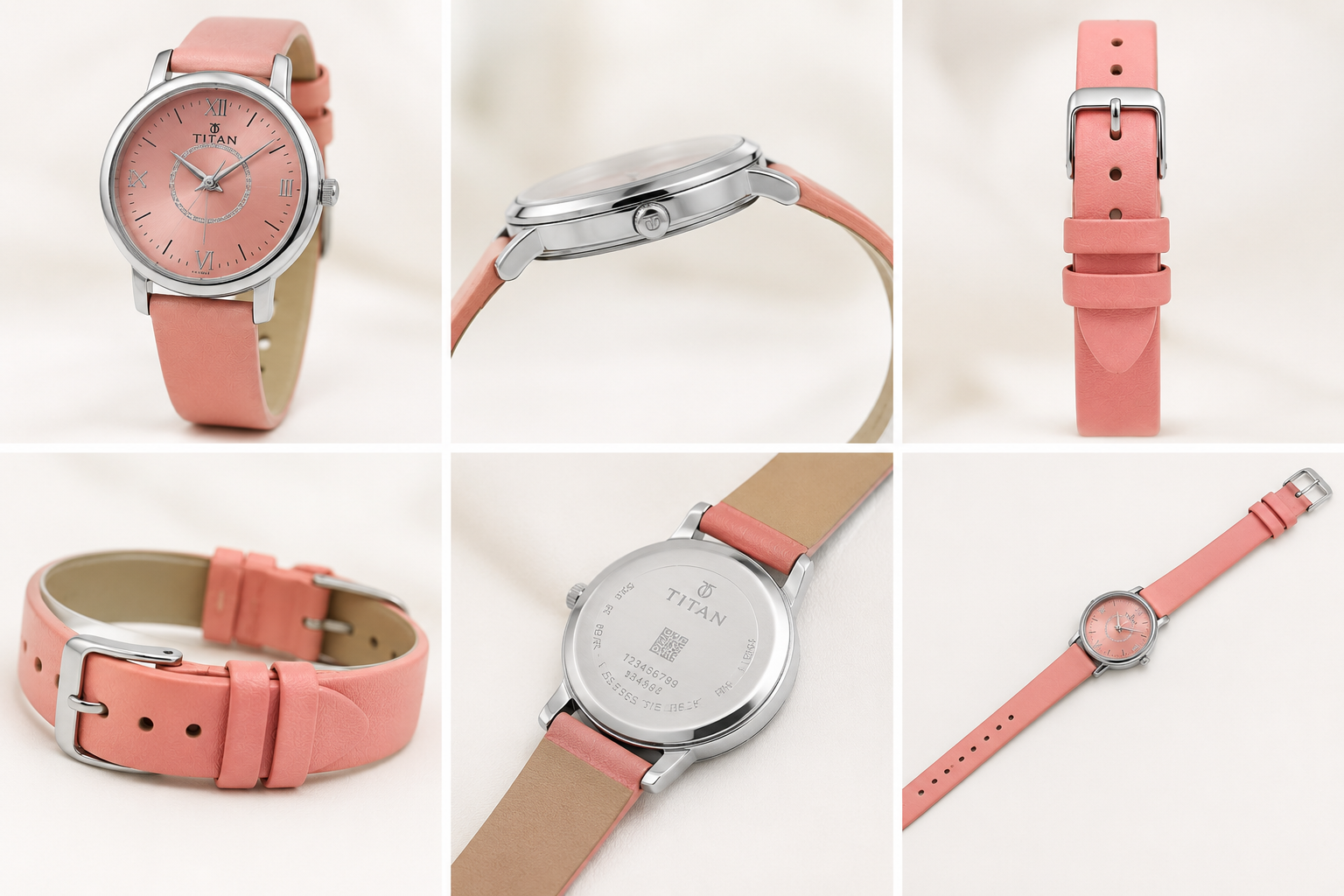 Premium Titan Inspired Women's Watches- Leather Straps in Soft Pink and Classic Brown - Image 3