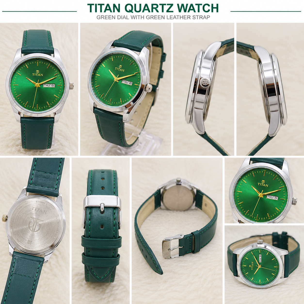 Titan Premium Analog Leather Strap Watches – Green & Brown Dial Combo - Image 6