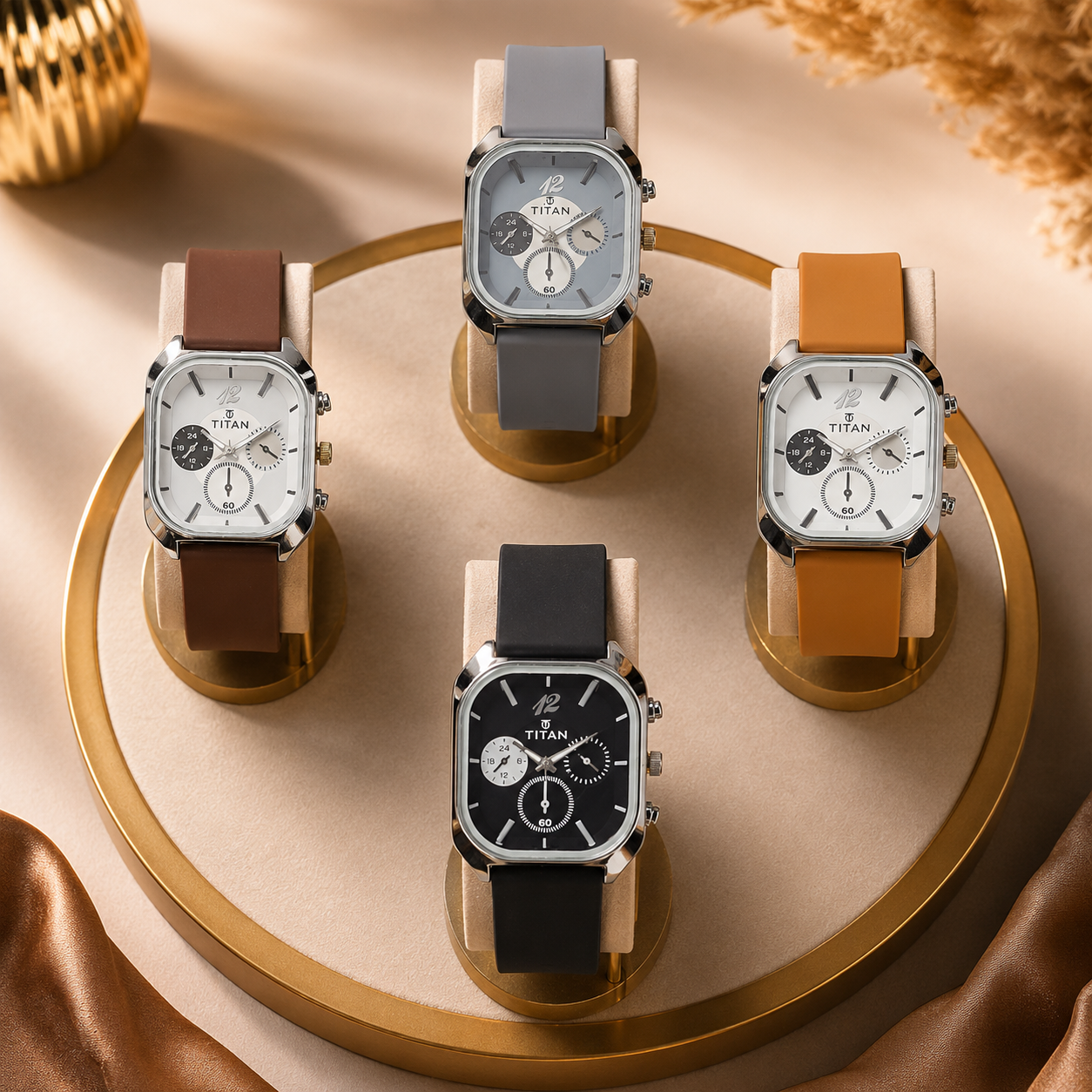 Titan Premium Square Dial Silicone Strap Analog Watches